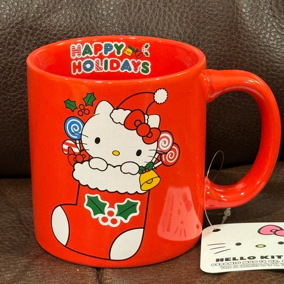 Happy Holidays Hello Kitty 16oz Christmas Mug - Stocking Santa Candy Wreath - Picture 1 of 11